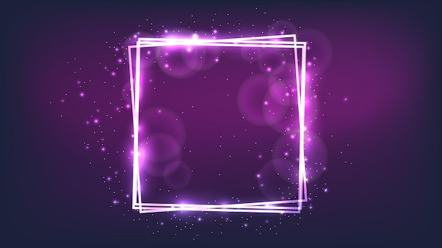 Neon square frame with shining effects and sparkles