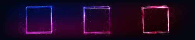 Neon square frame with shining effects and sparkles