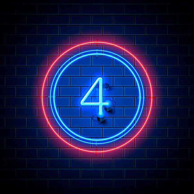 Neon stad lettertype teken nummer 4, uithangbord vier. vector illustratie