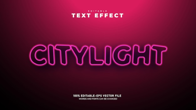 Neon stadslicht Bewerkbare 3D-teksteffectsjabloon premium vector