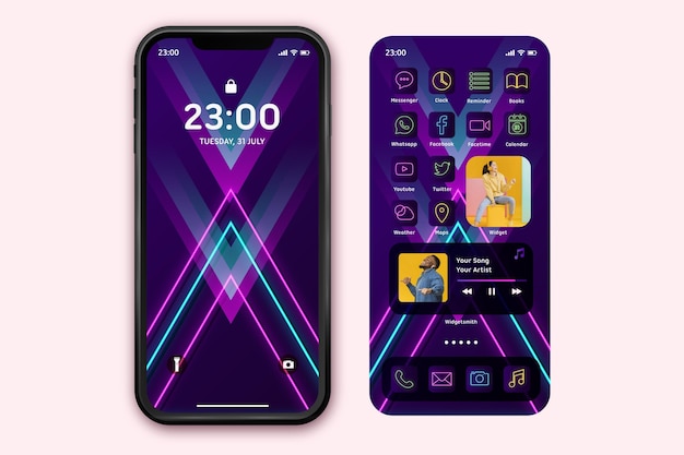 Neon startschermsjabloon voor smartphone