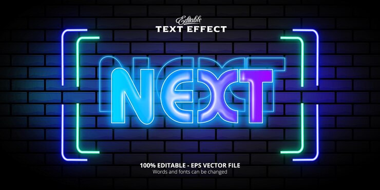 Vector neon style editable text effect, next text