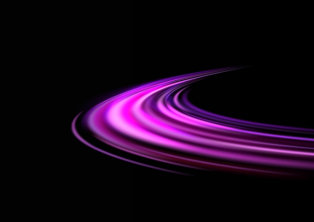 Vector neon swirl curve pink line light effect abstract ring background with glowing swirling background