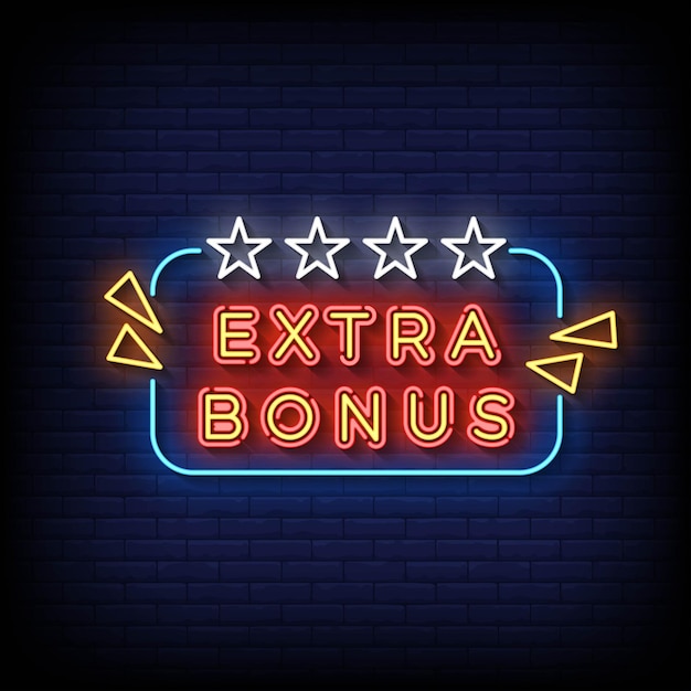 Neon teken extra bonus met bakstenen muur achtergrond vectorillustratie