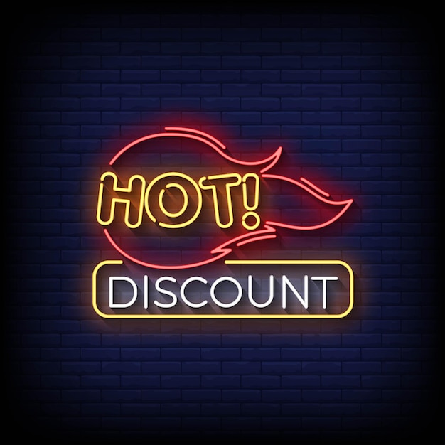 Vector neon teken hot discount met bakstenen muur achtergrond vector