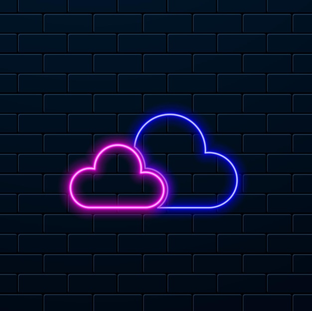 Neon teken in de wolk Weervoorspelling icoon Vector illustratie voor webontwerp Concept Gegevensoverdracht