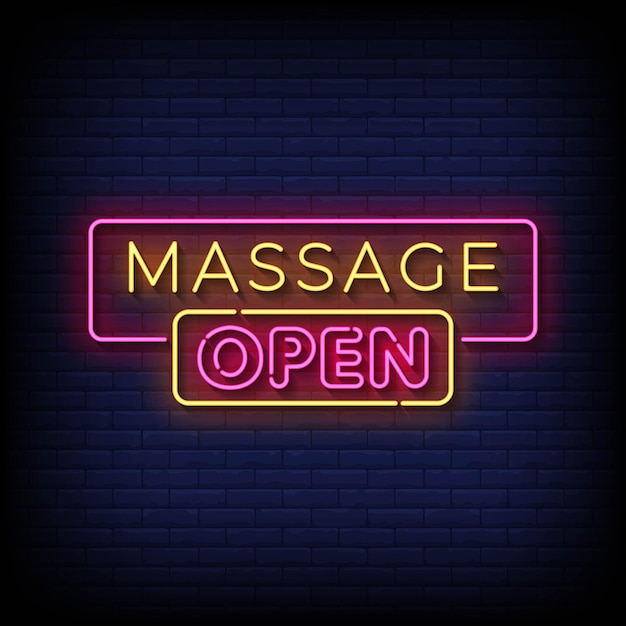 Vector neon teken massage open met bakstenen muur achtergrond vector