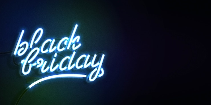 Vector neon teken van black friday met kopie ruimte