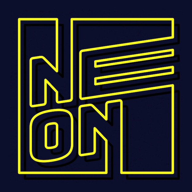 Neon tekst gloeiefect vlak ontwerp in gele kleur stijl geïsoleerd op zwarte achtergrond