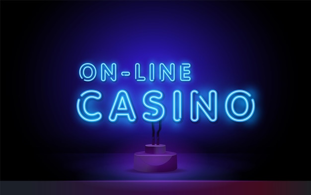 Neon tekst online casino gokken online casino in neon stijl vectorillustratie