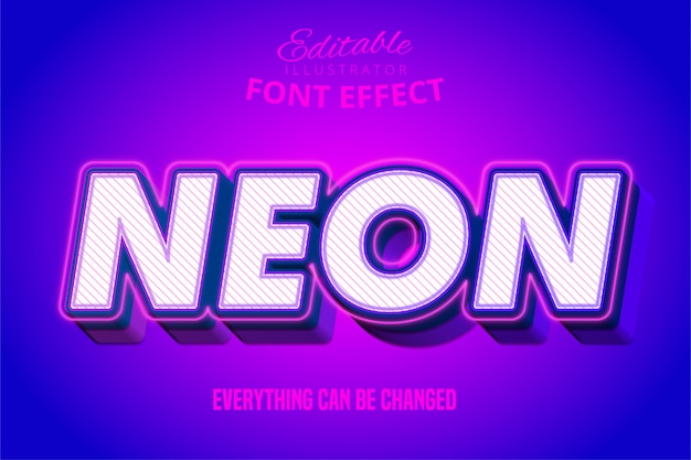 Neon text, 3d purple and blue editable font effect