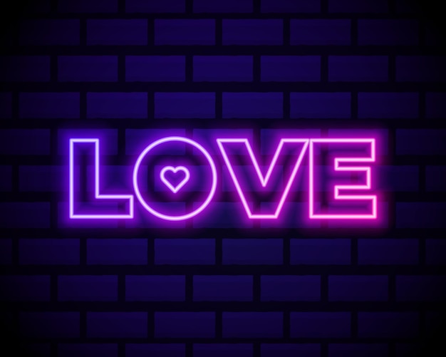 Neon text love with heart .