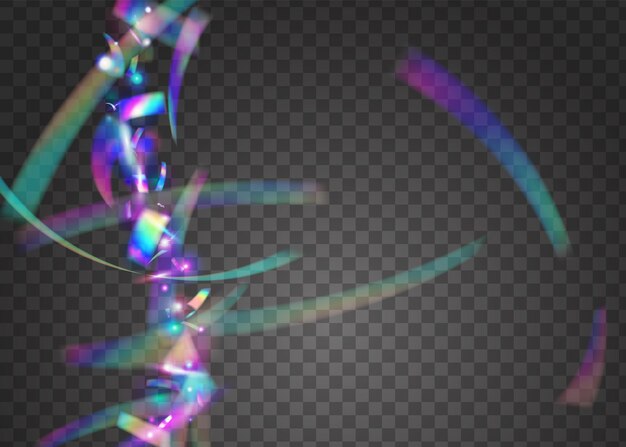 Vector neon tinsel. blur flyer. laser celebrate sunlight. iridescent effect. carnival confetti. fiesta foil. festive art. pink shiny glitter. purple neon tinsel