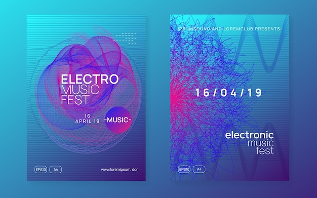 Vector neon trance event flyer techno dj party electro dance music e