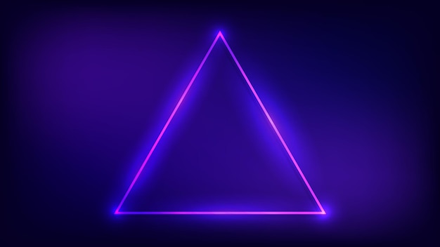 Vector neon triangle frame with shining effects on dark background. empty glowing techno backdrop. vector illustration.