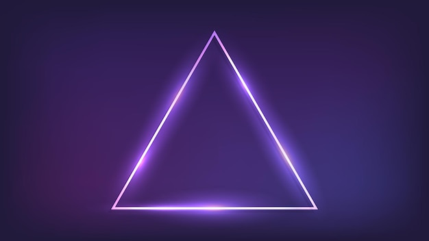 Неоновая треугольная рамка с блестящими эффектами на темном фоне пустой светящийся фон техно векторная иллюстрация