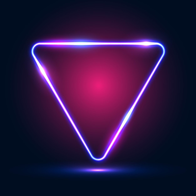 Neon triangular frame with shining effects and highlights on a dark bluepink background