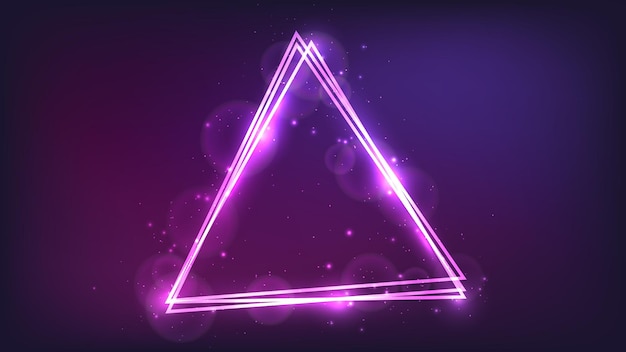 Neon triangular frame with shining effects and sparkles