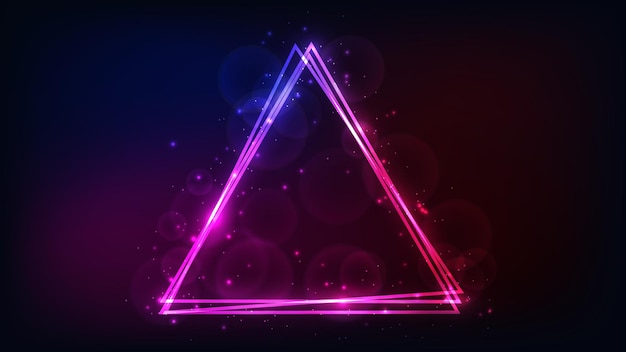 Vector neon triangular frame with shining effects and sparkles