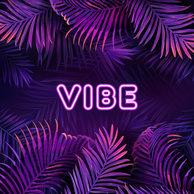 Vector neon tropic party design, palm violet jungle leaves nighclub poster, summer vibrant night exotic vector illustration, purple bright glow cyberpunk flyer, background with place for your text