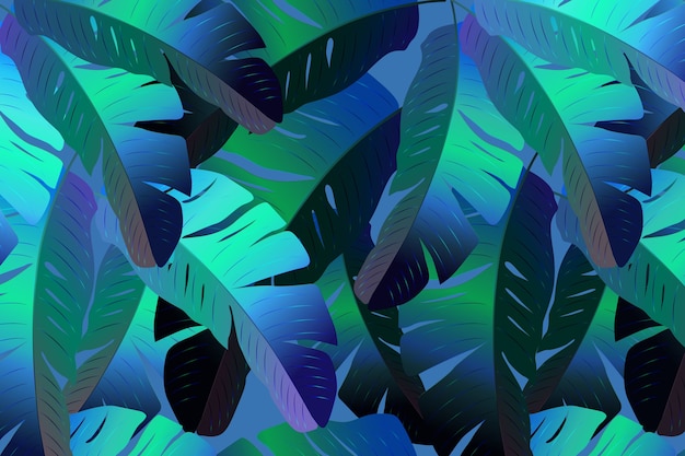 Neon tropical seamless pattern with palm leaves.