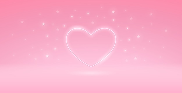 Neon Valentines Heart on Pink Background