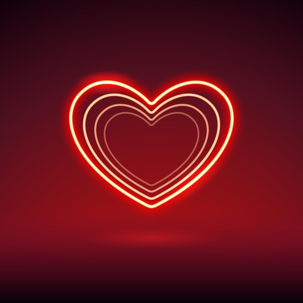 Cuore di san valentino al neon su sfondo rosso