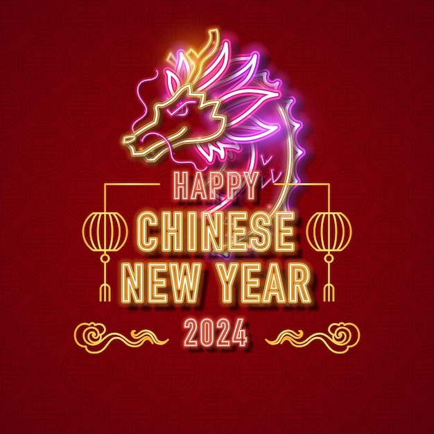 Neon vector of dragon chinese new year