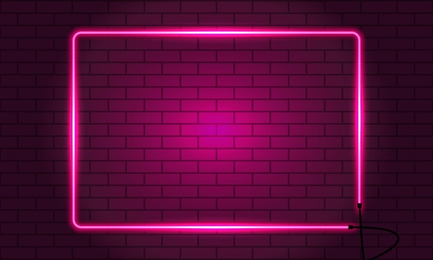 Vector neon vierkant frame op bakstenen muur.