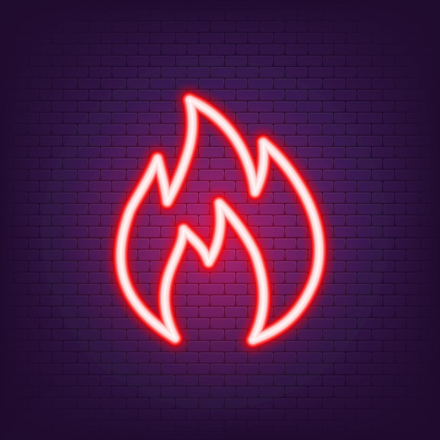 Neon vuur pictogram. Brand-logo. Elementen van Eco in neon stijliconen. Eenvoudig neonvlampictogram. Heet teken. Vectoreps 10.