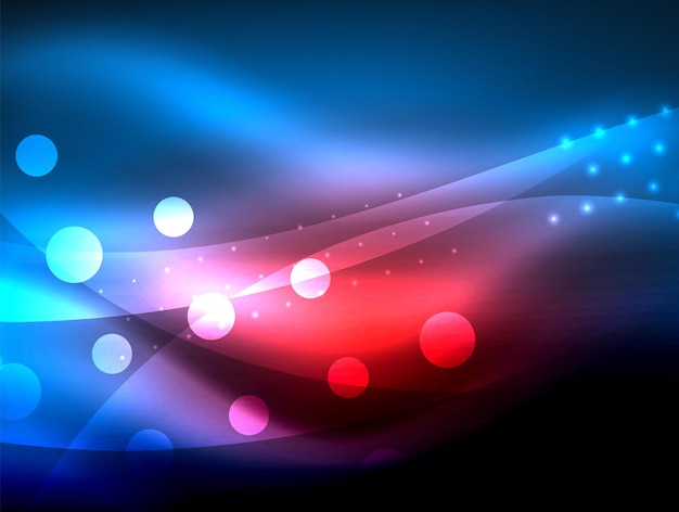ベクトル 光効果のネオン波の背景 ⁇ 輝く点と輝く点の曲線 ⁇ 暗 ⁇ で輝く色 ⁇ ベクトルマジックエネルギーイラスト