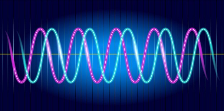 Vector neon wave graph oscilloscope with image of wave diagram