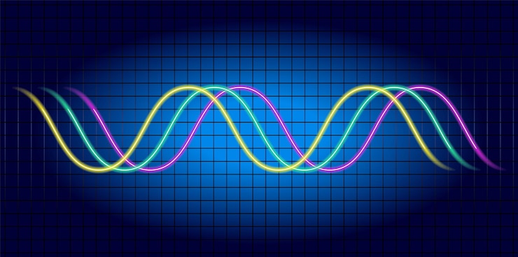 Vector neon wave graph oscilloscope with image of wave diagram