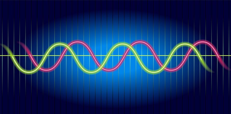 Vector neon wave graph oscilloscope with image of wave diagram
