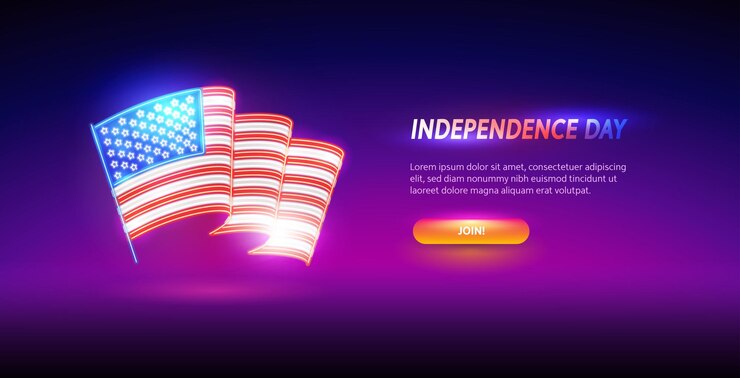 Vector neon waving usa flag website template
