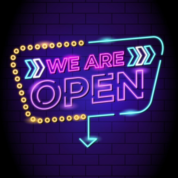 Vector neon 'we are open' sign