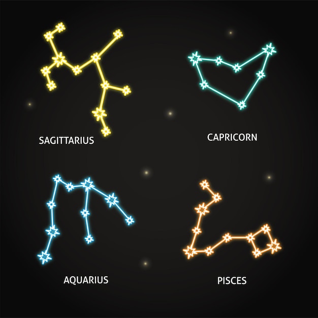 Vector neon zodiac constellation symbols collection