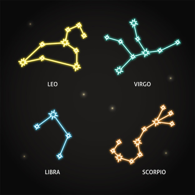 Vector neon zodiac constellation symbols collection