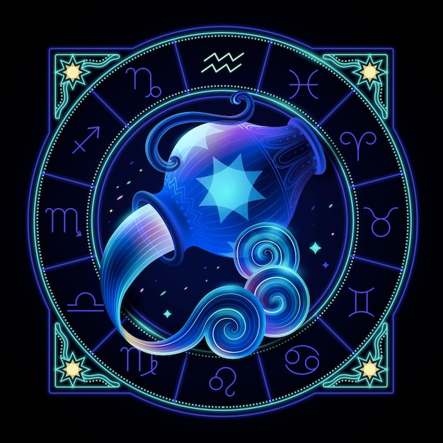 Neon zodiac sign of Aquarius