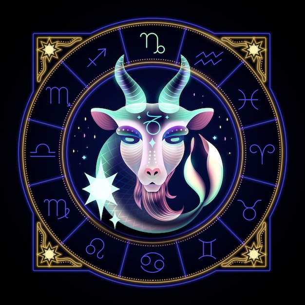 Vector neon zodiac sign of capricorn