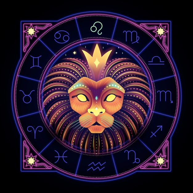 Vector neon zodiac sign of leo