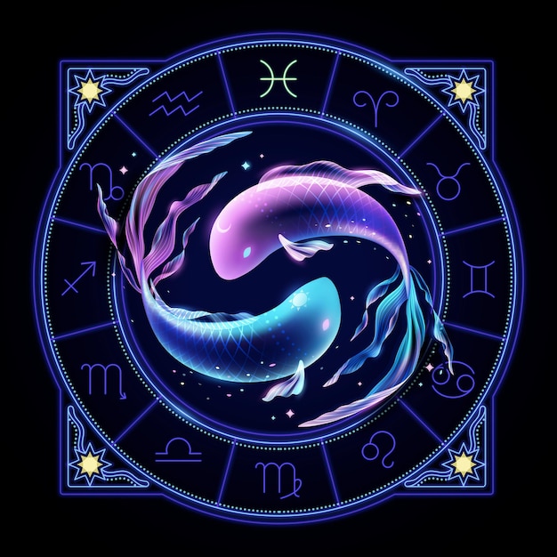 Vettore segno zodiacale neon dei pesci