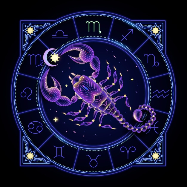 Vettore segno zodiacale neon dello scorpio