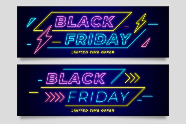 Vector neon zwarte vrijdag banners