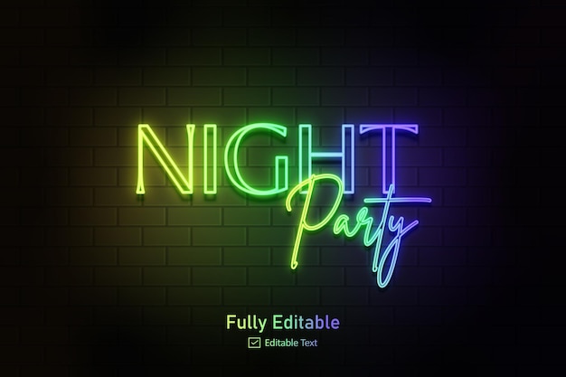 Neoneffect voor eetbare tekst neonstijleffectlogo en nachtclublogo en nachtfeestpostertekst