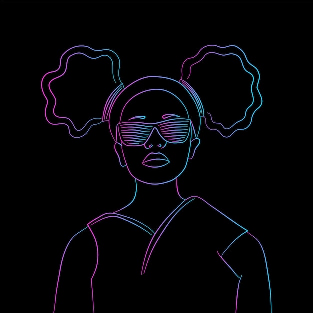 Neonillustratie van een Afro-meisje met een bril