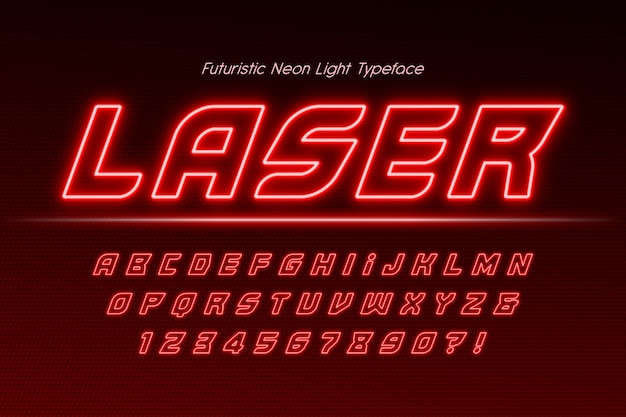 Neonlicht 3d alfabet, extra gloeiend modern type.