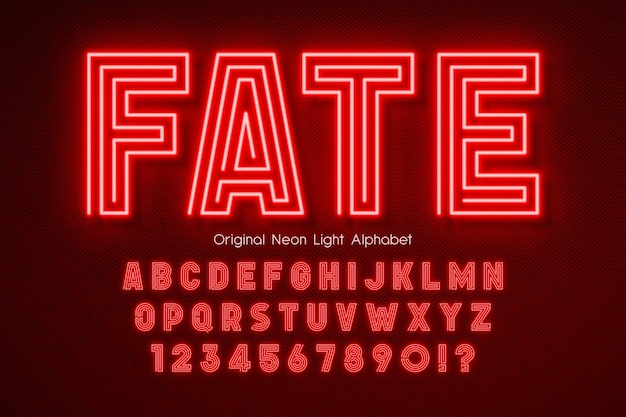 Neonlicht 3d alfabet, extra gloeiend modern type.