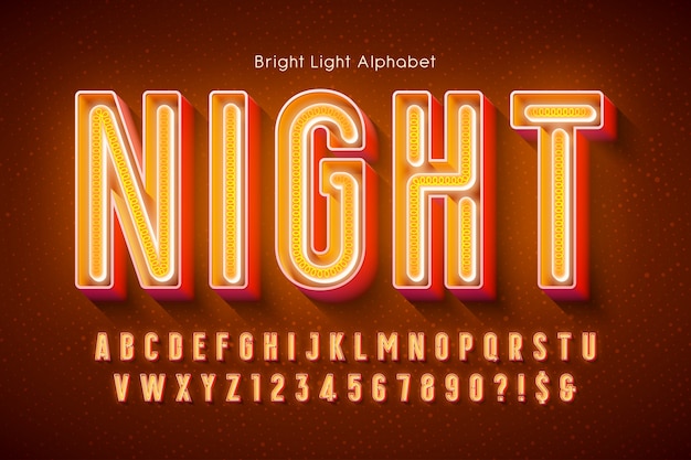 Neonlicht 3d alfabet, extra gloeiend modern type.