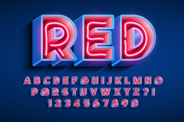 Vector neonlicht 3d alfabet, extra gloeiend origineel lettertype.